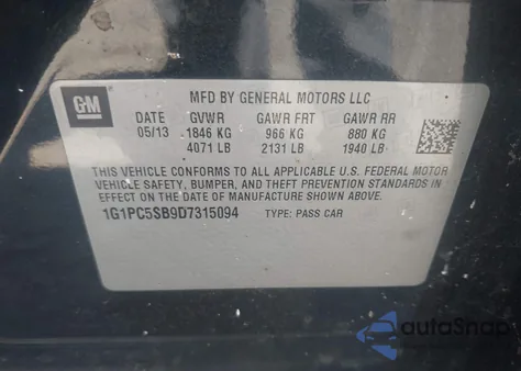 2013 Chevrolet Cruze 1Lt Auto from USA, damaged, VIN 1G1PC5SB9D7315094